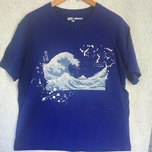 Blue Graphic T-Shirt with Wave Design
